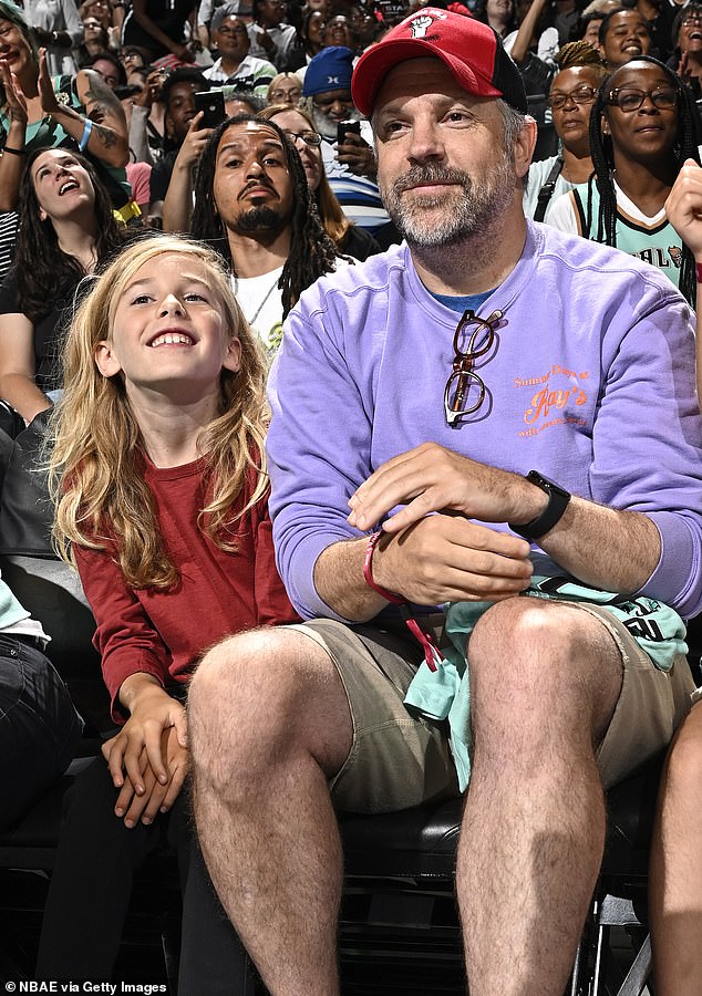 Dad: Sudeikis attends a game between the Las Vegas Aces and the New York Liberty on August 6 in Brooklyn with his son Otis