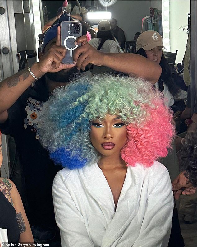 BTS!  The hitmakers matched each other in Tresses x Sandrine cotton candy colored curly wigs