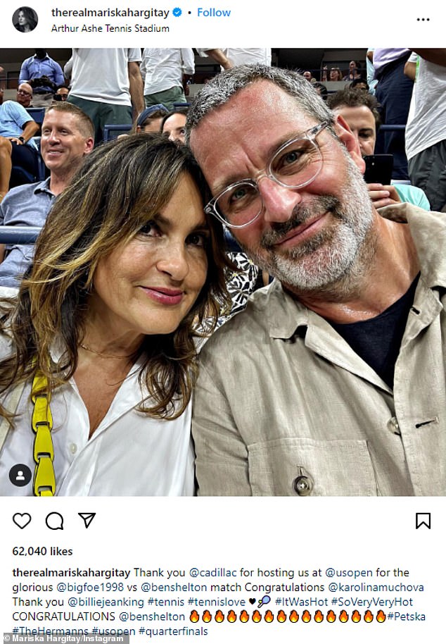 Lovebirds: Hargitay took to her Instagram page to thank her alongside a selfie photo of herself and husband Peter Hermann, 56