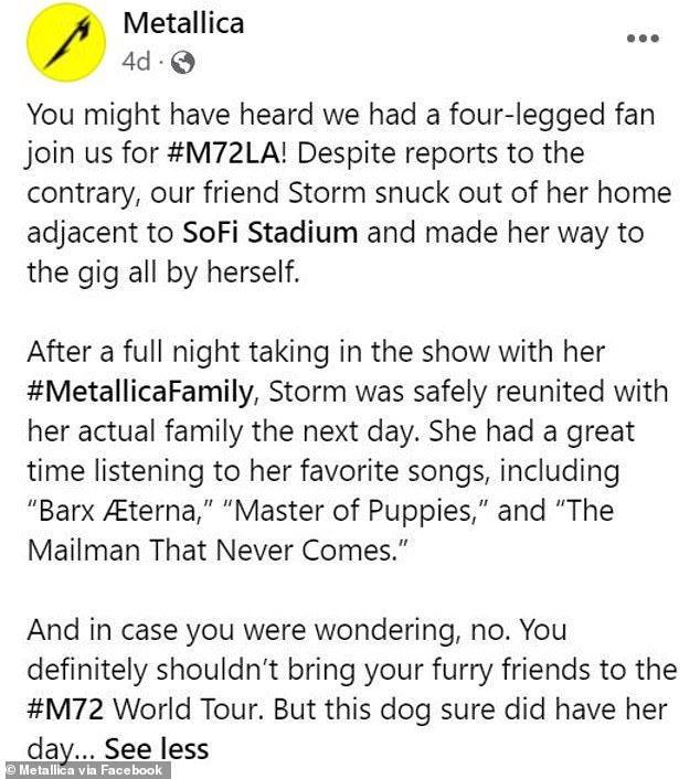 Metallica even joked in their Facebook post, 