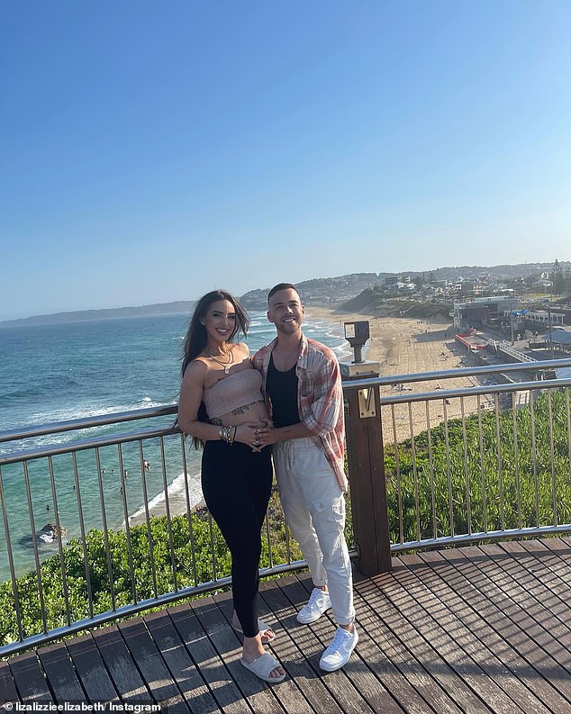 Lizzie, 32, celebrated the gender reveal with her boyfriend Samuel Levi (both pictured)