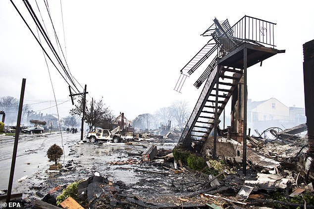 Houses are pictured in the aftermath of Sandy in Breezy Point, Queens, in October 2012