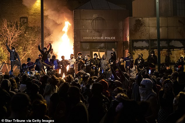 The Third Minneapolis Police Station is torched on Thursday, May 28, 2020 during a third night of protests following the death of George Floyd while in police custody in Minneapolis