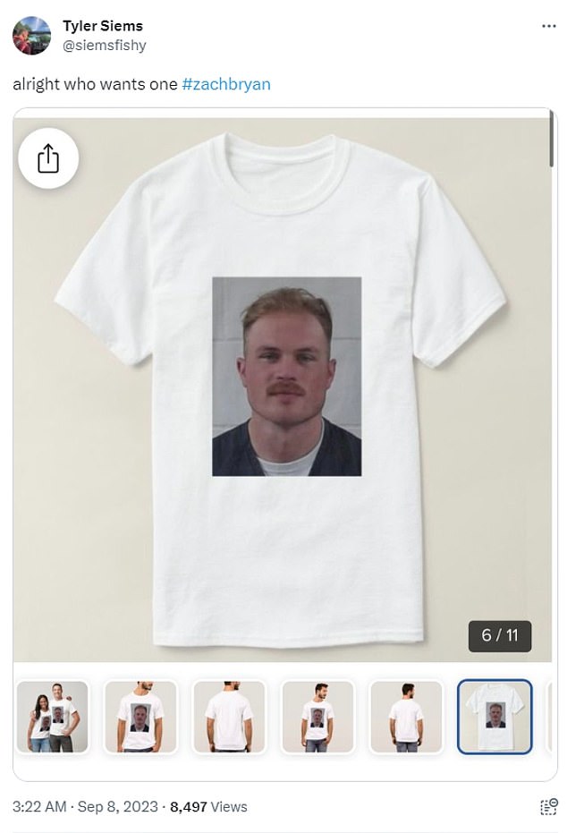 Twitter users appeared to be sharing links to unofficial merchandise featuring the mugshot