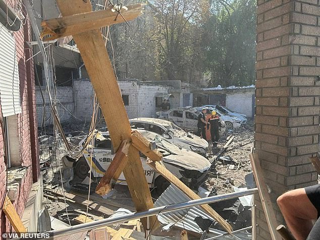 A view shows a site of a local police headquarters heavily damaged by a Russian missile attack, amid the Russian attack on Ukraine, in Kryvyi Rih, Dnipropetrovsk region, Ukraine, September 8, 2023