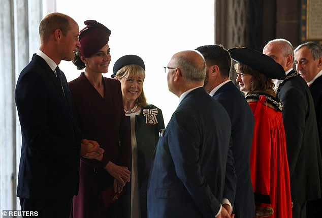 The Prince and Princess of Wales meet dignitaries during their visit to St. David's Cathedral