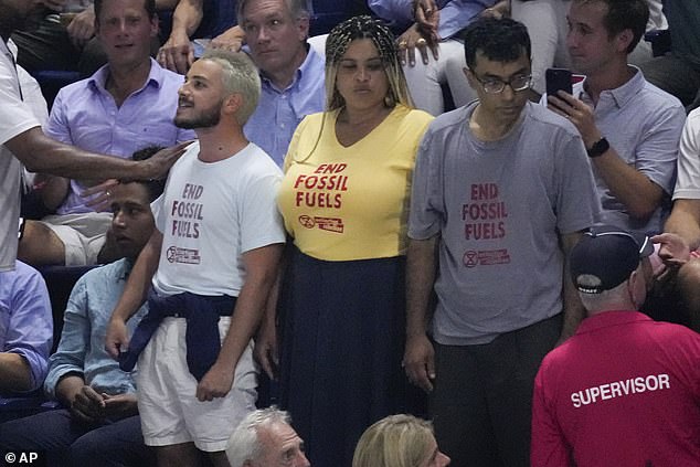 Three protesters were responsible for an extraordinary delay during the US Open semi-final