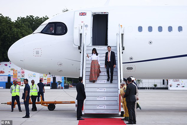 Mr Sunak and his wife were given a red carpet welcome as they stepped off the plane in New Delhi