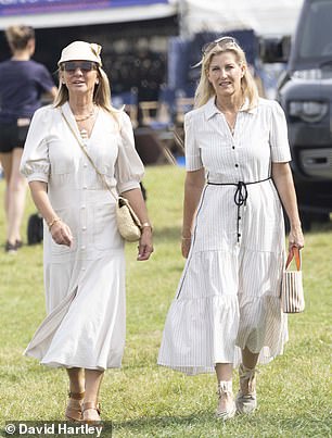 Sophie (pictured right) was photographed spending the day with Fiona Howden (pictured left), wife of Cornbury House President David Howden