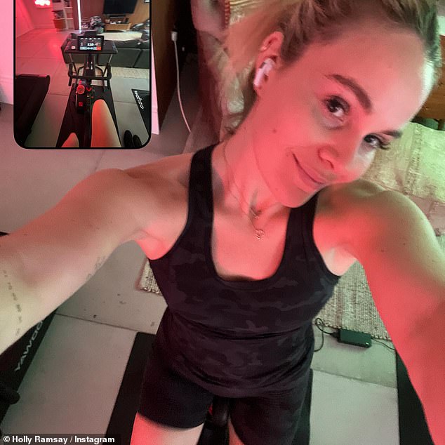 Work on it girl!  Holly proved her stunning figure comes from hard work when she posted a photo showing her on an exercise bike after a workout