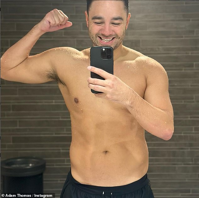 Battle: Soap star Adam Thomas is also not finding training easy after revealing she had been diagnosed with rheumatoid arthritis just days after being announced as a dancer on the show