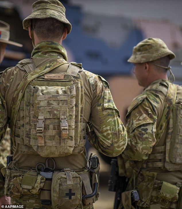 Australian Defense Force soldiers (pictured) arrived in Lismore on Wednesday and carried out military exercises, including 'blank-fire clear' exercises which took place on Thursday and more exercises are expected to be carried out today