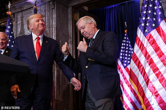 Lindsey Graham is an avid Trump supporter, he is seen above with then-President Donald Trump in South Carolina in January 2023