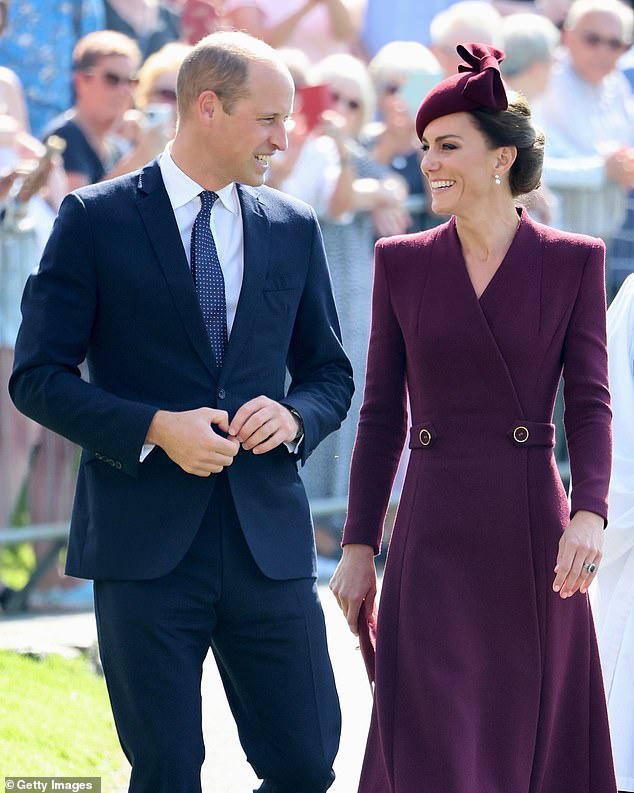 Prince William, Prince of Wales and Catherine, Princess of Wales arrive at St. David's Cathedral