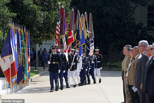 A color guard took place Friday during a Pentagon Staff Memorial Observance ceremony