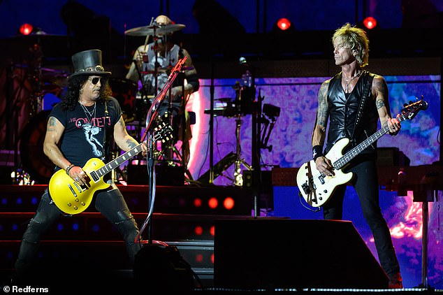 The Guns N' Roses World Tour 2023 kicked off on June 5 in Tel Aviv, Israel;  Slash performs with Duff McKagan and Frank Ferrer