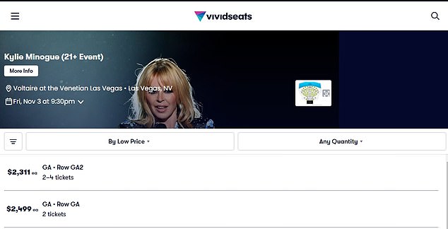 Vivid Seats also has tickets available for the Australian singers' Las Vegas residency, with the cheapest resale tickets starting from $2,311