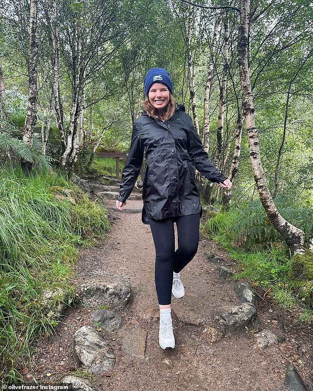 She shared a photo on Instagram of herself dressed in a warm jacket and blue hat as she enjoyed a walk.  “A week away from Scotland and I already miss it,” she wrote