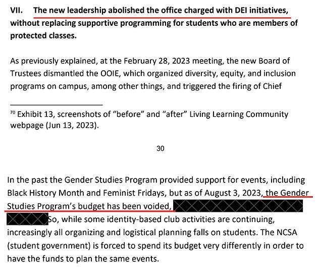 Rufo also explained how the complainants alleged that defunding the Department of Diversity, Equity, and Inclusion (DEI) and the Gender Studies Program violated civil rights law.