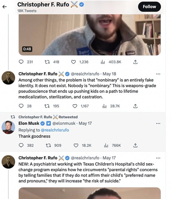 Rufo explained how the initial civil rights complaint included as evidence screenshots of social media posts, including one to which Elon Musk responded