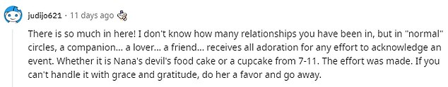 The anonymous man wondered if he was wrong in a thread titled 'Am I the A**hole' because he clapped back at his girlfriend for the birthday cake