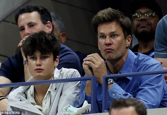 Brady, pictured with son Jack, flew from Miami to New York with his children to watch the US Open