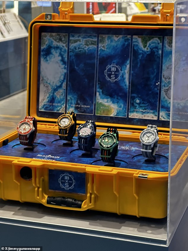 The collaboration between the two Swiss watchmakers includes five watches (above) designed after the five oceans of the world