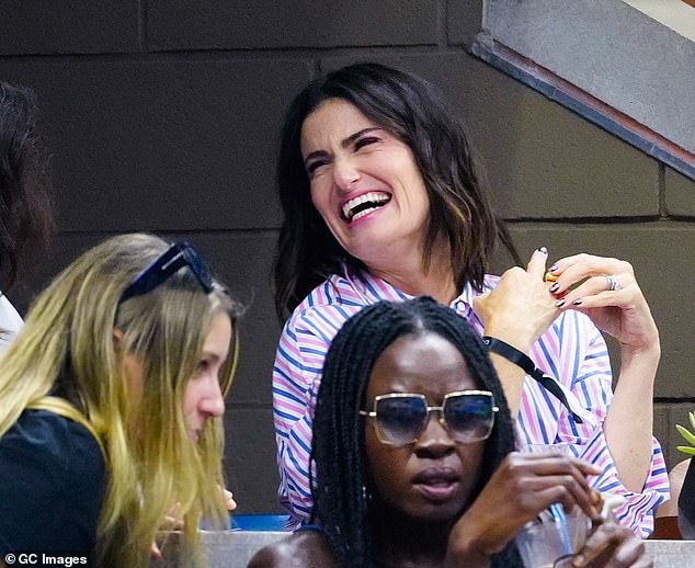 Star-studded: Broadway star Idina Menzel, 52, sat just behind Danai Gurira in the stands