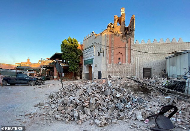 A historic mosque in Marrakech was badly damaged by the earthquake, which struck just after 11pm on Friday