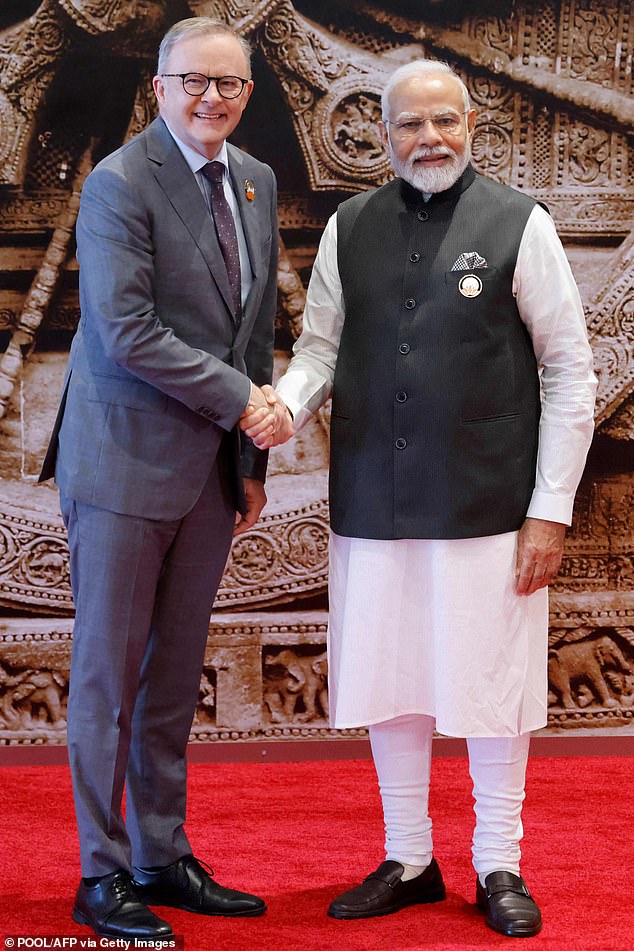 Mr Albanese was greeted by Indian Prime Minister Narendra Modi, who is hosting the summit