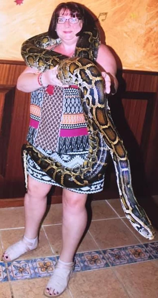 Hayter's first wife, Teresa Fortune, pictured with a snake in her hand, told MailOnline how Hayter also led a 'double life' with her