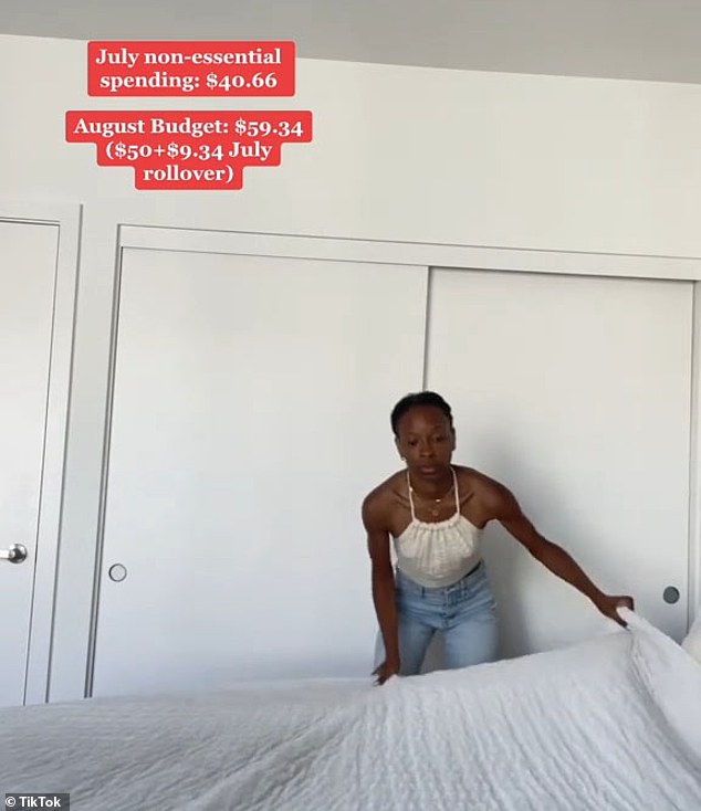 In a recent video, she summarized her July non-essential expenses and revealed that after a month of budgeting, she still had $9 left