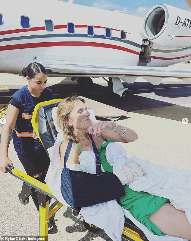 Pained: The TV star took to Instagram on Thursday to reveal they were heading home after the trip, which was thwarted by her fall