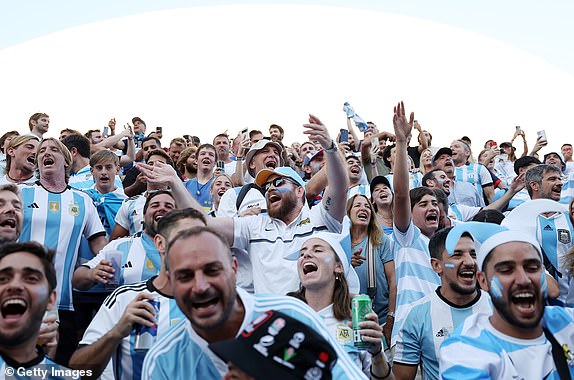 MARSEILLE, FRANCE - SEPTEMBER 09: Argentinian fans gather outside the stadium ahead of the Rugby World Cup France 2023 match between England and Argentina at Stade Velodrome on September 9, 2023 in Marseille, France.  (Photo by Cameron Spencer/Getty Images)