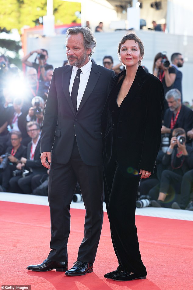 Husband: The star was also seen in the supporting role of actor husband Peter Sarsgaard as they posed together on the red carpet