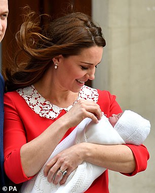 In the past, both the Princess and the late Queen have worn the earrings on particularly special occasions, with Kate choosing the set to leave the Lindo Wing with Prince Louis in 2018 (pictured)