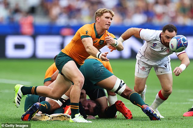 Scrumhalf Tate McDermott (pictured) will miss the Wallabies' next match against Fiji after hitting his head on a Georgian rival's knee while trying to make a tackle