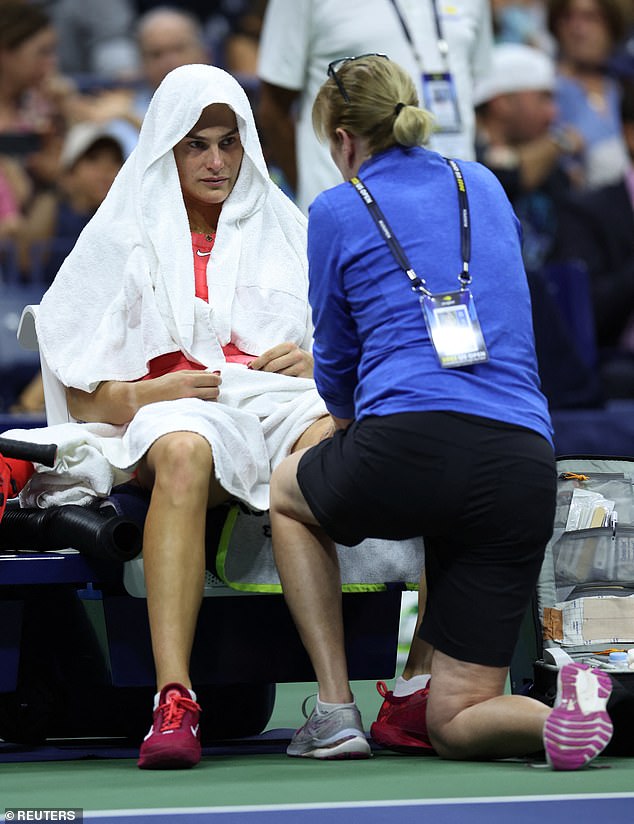 After early dominance, Sabalenka took a medical timeout while trailing 4-1 in the third set