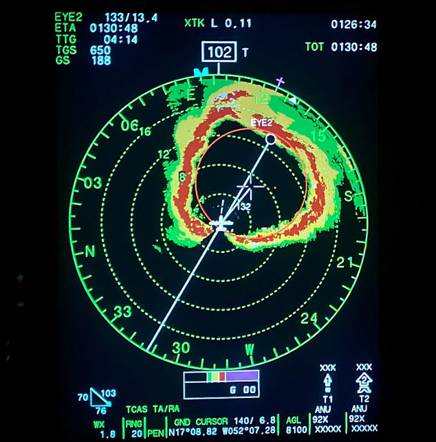 Radar showing the path of the storm