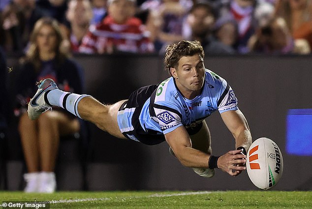 Blayke Brailey spilled the ball over the line, spoiling a try that would have sent Cronulla into a 16-6 lead with 20 minutes to go