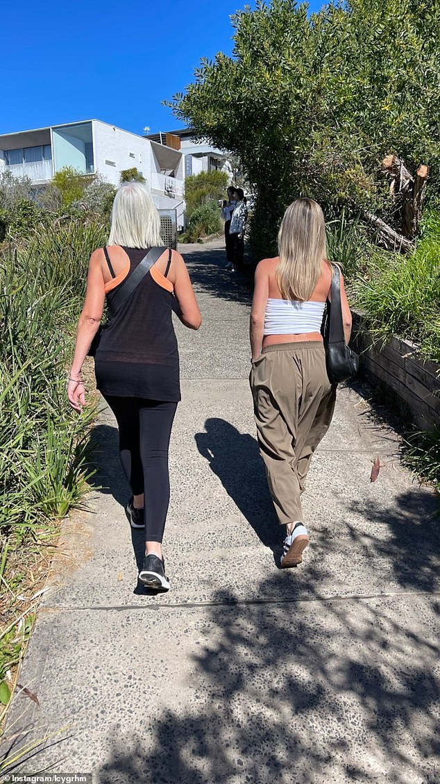 Lucy was seen walking next to her mother as they enjoyed the sun.  Pictured