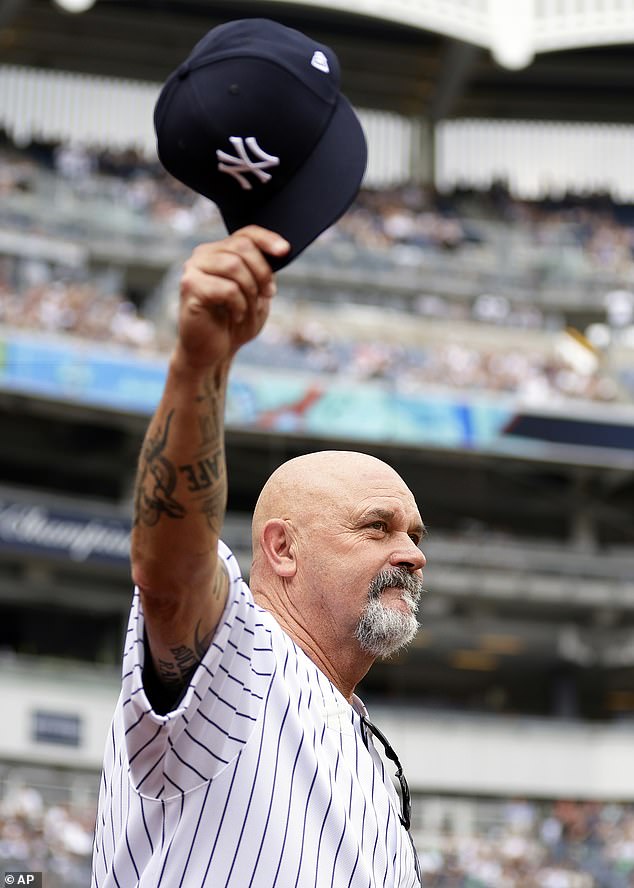 David Wells' Yankee jersey on Saturday had a white piece of tape covering the Nike logo