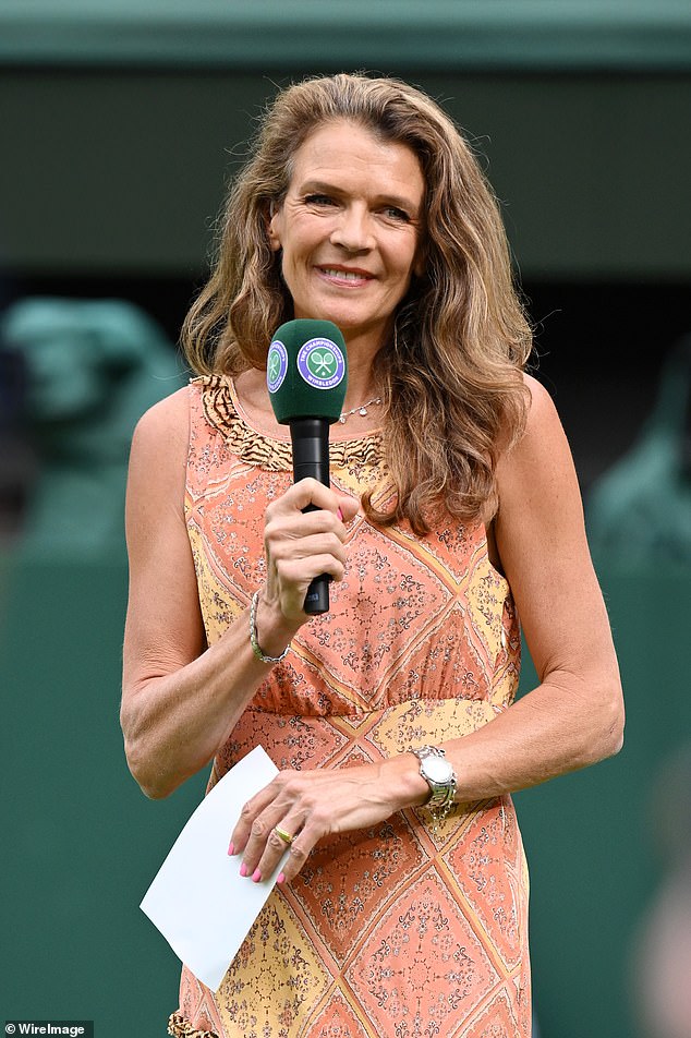 Annabel Croft attends day six of the Wimbledon Tennis Championships at the All England Lawn Tennis and Croquet Club on July 8