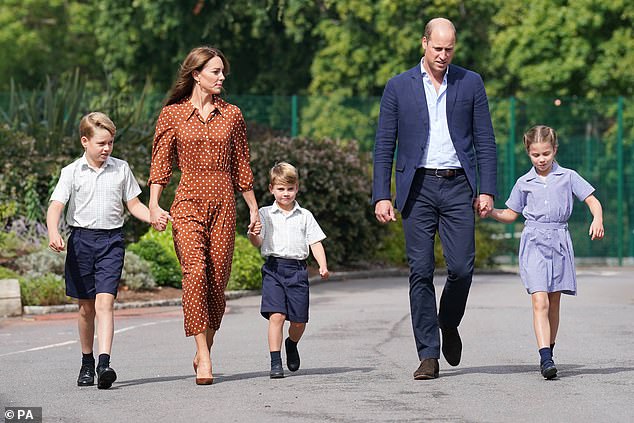 Once seen as an angry young man and an enthusiastic partygoer, William is now known as a family man.  He is pictured here in 2022 with George, Louis, Charlotte and their mother, Catherine