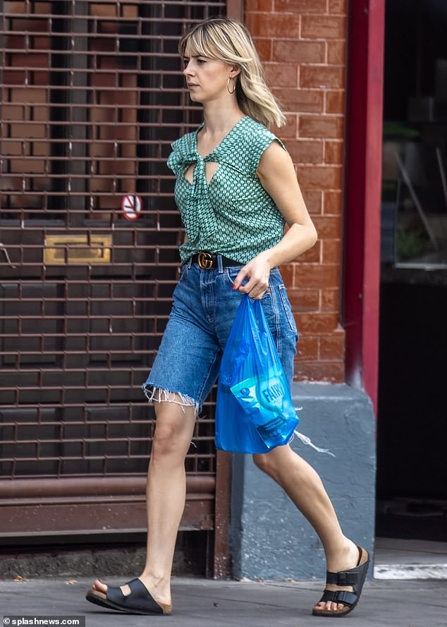 Out and about: The Normal People star, 25, looked chic as she tucked a gingham bow-front blouse into the shorts