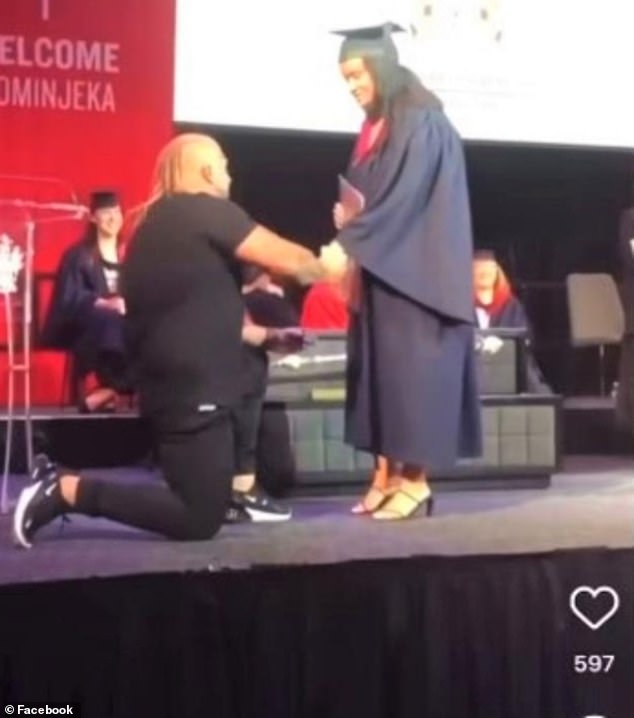 A Melbourne man proposed to his girlfriend as she received her diploma at a graduation ceremony