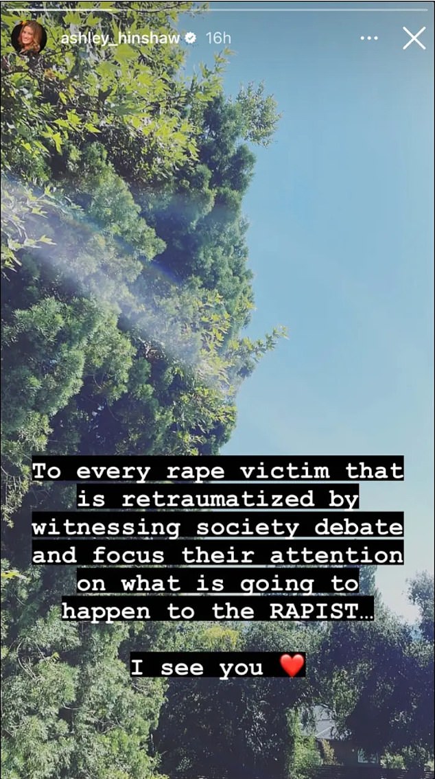 Although Grace did not make a statement, his wife Ashley Hinshaw posted a message in support of victims of sexual assault