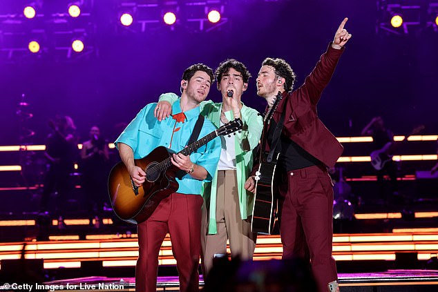 Sold out: The Jonas Brothers performed to a sold-out crowd at Dodger Stadium in Los Angeles on Saturday evening