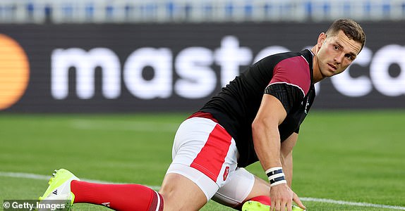 BORDEAUX, FRANCE – SEPTEMBER 10: George North of Wales stretches during the warm-up ahead of the Rugby World Cup France 2023 match between Wales and Fiji at Nouveau Stade de Bordeaux on September 10, 2023 in Bordeaux, France.  (Photo by Jan Kruger/Getty Images)