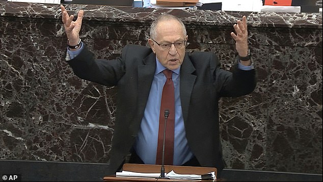 Alan Dershowitz, then attorney for President Donald Trump, answers a question during Trump's impeachment trial in the Senate at the U.S. Capitol in Washington, Wednesday, January 29, 2020